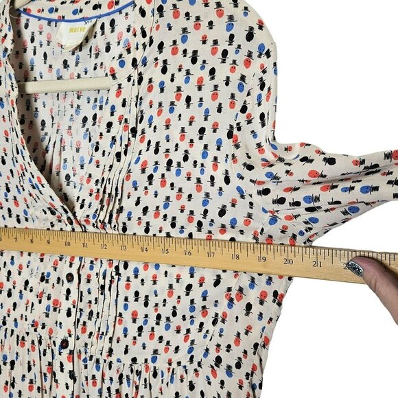 Maeve Womens Button-Down Blouse Polka Dot Heads Top Hat Print Roll Long Sleeve M - Picture 9 of 10